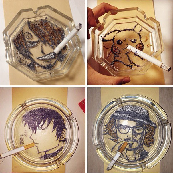 Japanese Artist Makes Anime Portraits Out Of Cigarette Ashes
