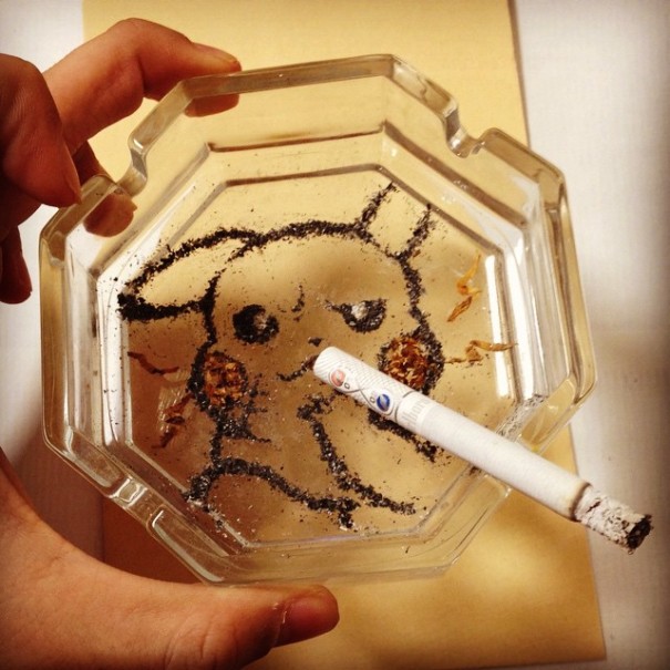 Japanese Artist Makes Anime Portraits Out Of Cigarette Ashes