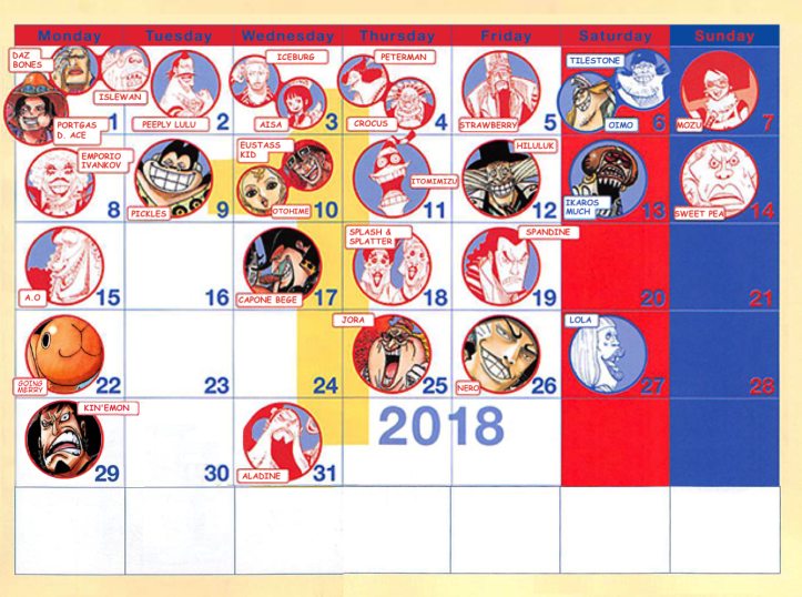 One Piece Birthday Calendar